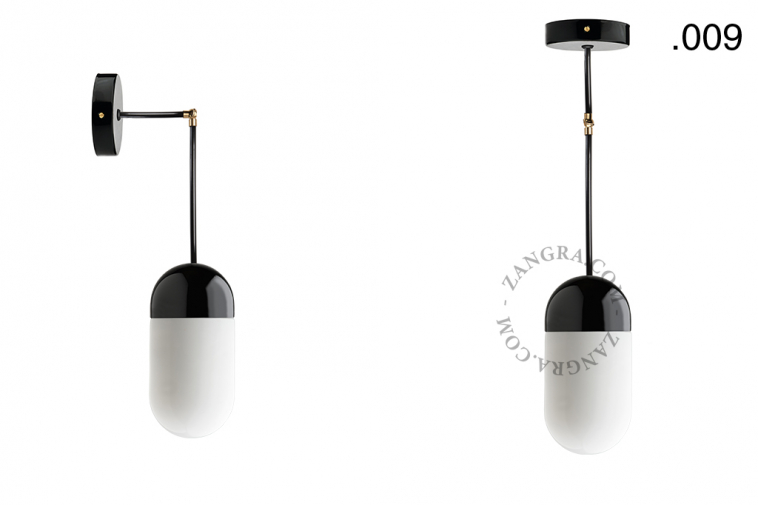 black porcelain wall or ceiling light with glass shade