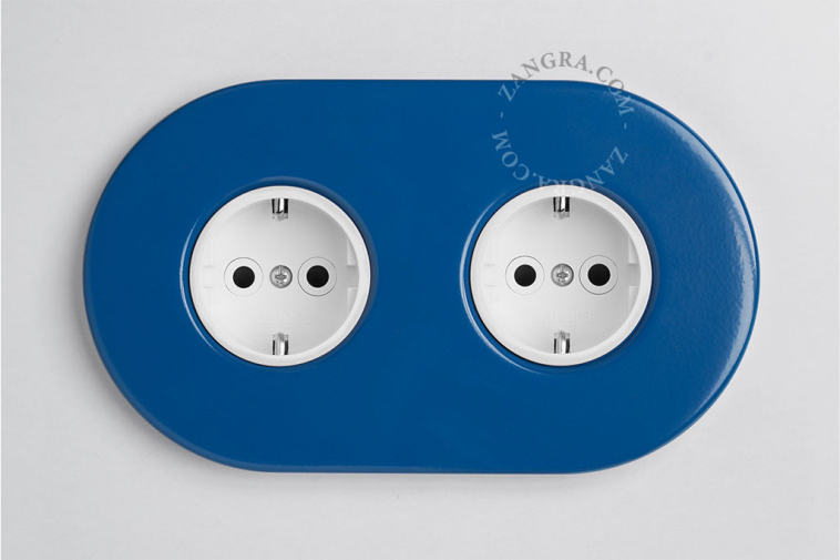 Blue double flush mount outlet.