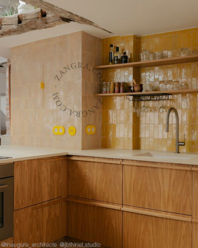 Yellow double flush mount socket.