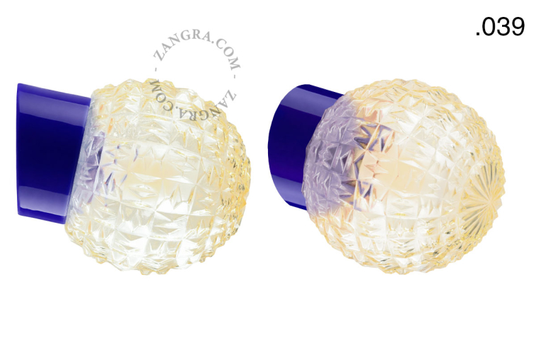 Blue porcelain wall light with glass lampshade.