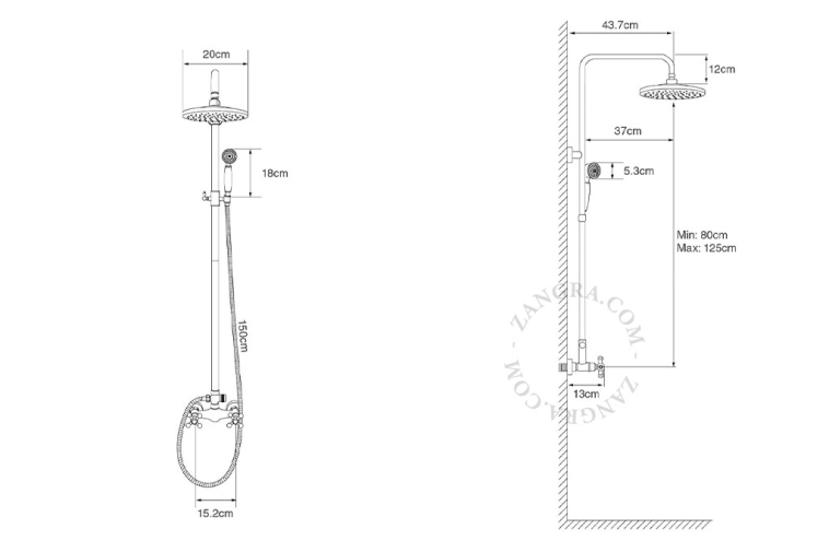 Shower column with rain shower and hand shower.