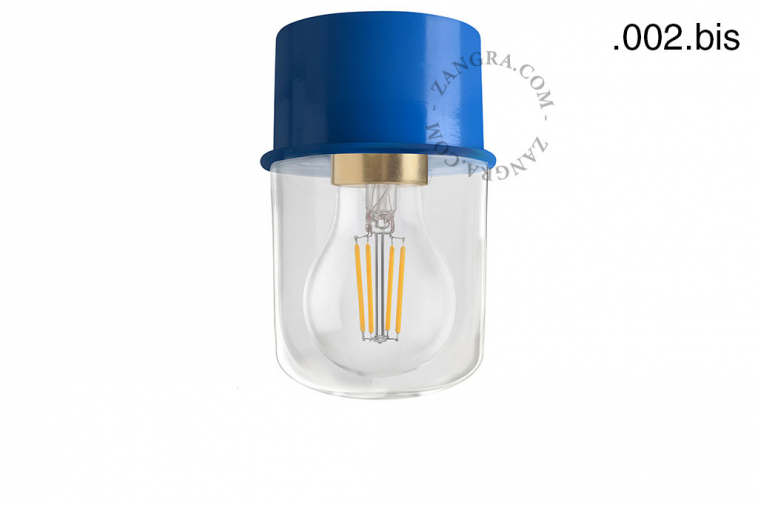 blue ceiling light with glass shade