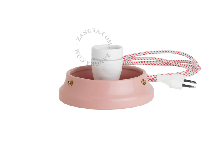 Candeeiro Art Deco em porcelana cor-de-rosa.