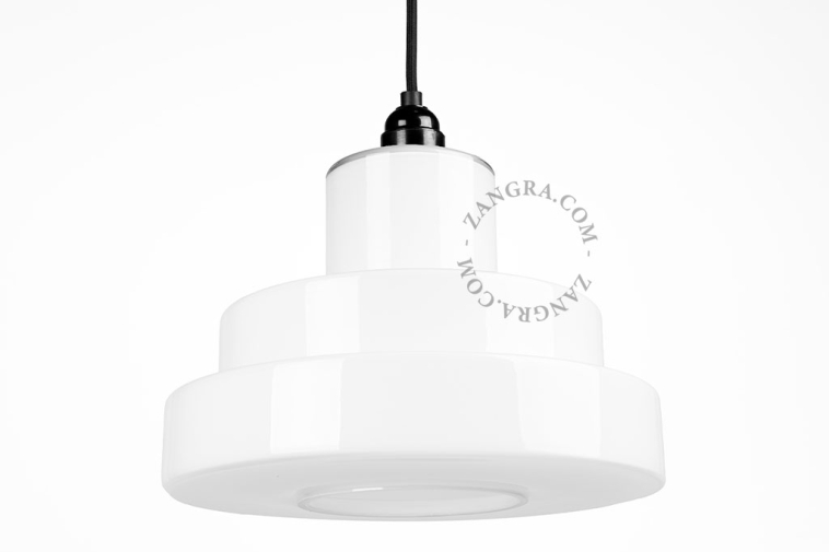 Art Deco pendant light with opal glass lampshade.