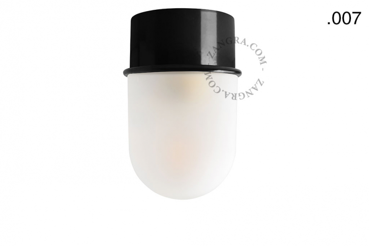 black ceiling light with glass shade