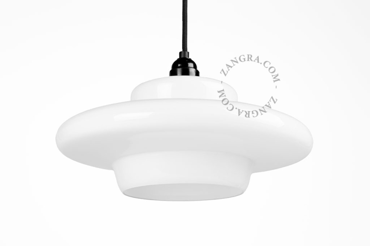 Art Deco pendant light with opal glass lampshade.