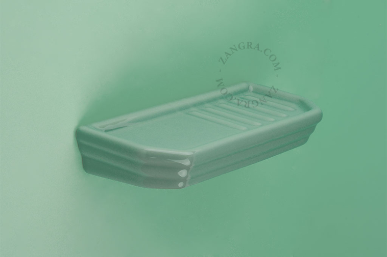 Green porcelain soap dish.