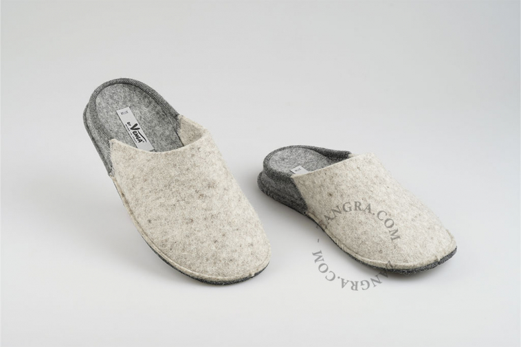 grey handmade felt slippers in natural wool