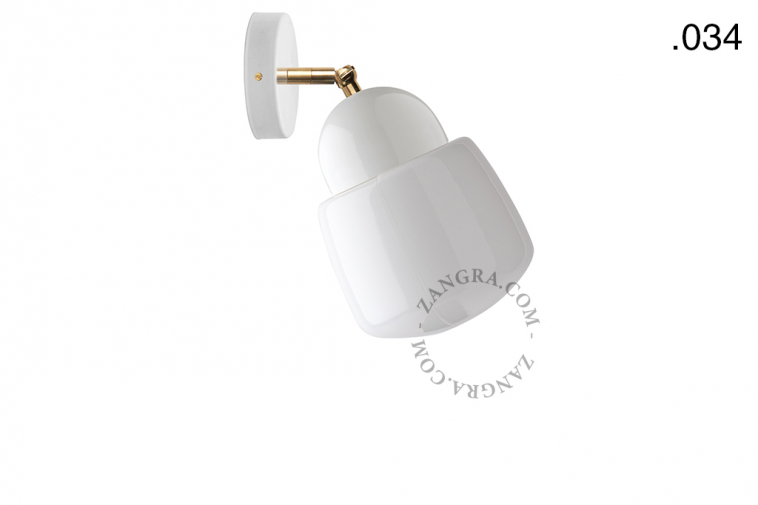 White porcelain adjustable wall light with glass shade.