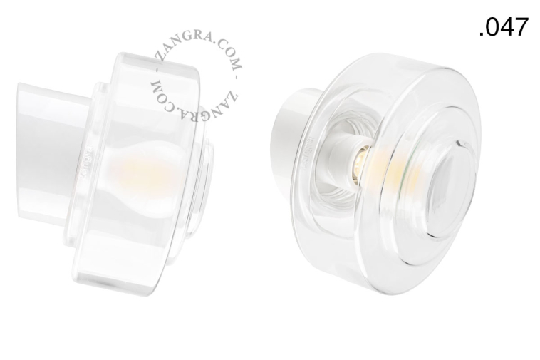 White porcelain wall light with glass lampshade.