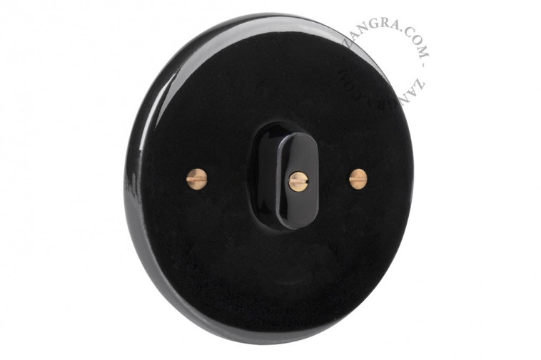 black porcelain and brass two-way or simple over-centre rotary switch