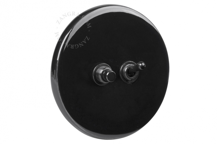 black porcelain switch - two-way or simple black toggle switch & pushbutton