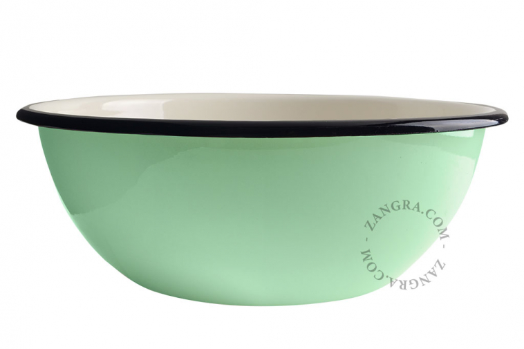 Mint green enamel bowl.