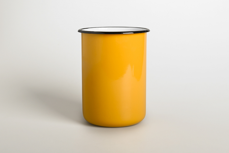 Mustard yellow enamel utensil pot.