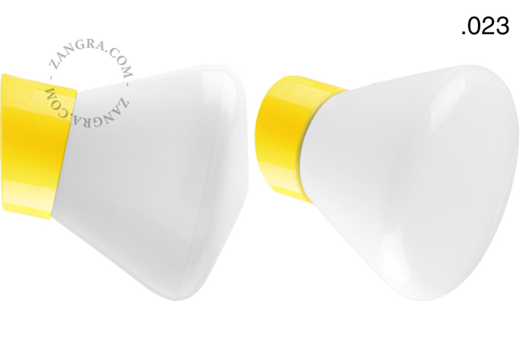 Yellow porcelain wall light with glass lampshade.