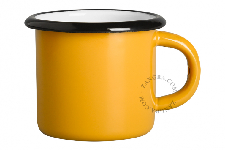 Mustard yellow enamelled cup