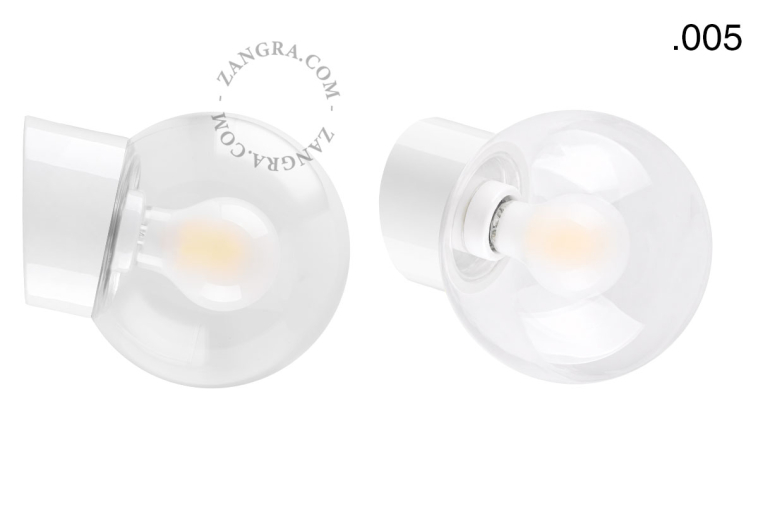 White porcelain wall light with glass lampshade.