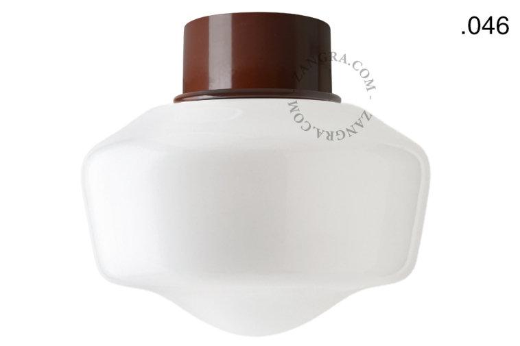 Brown retro ceiling light with glass shade.