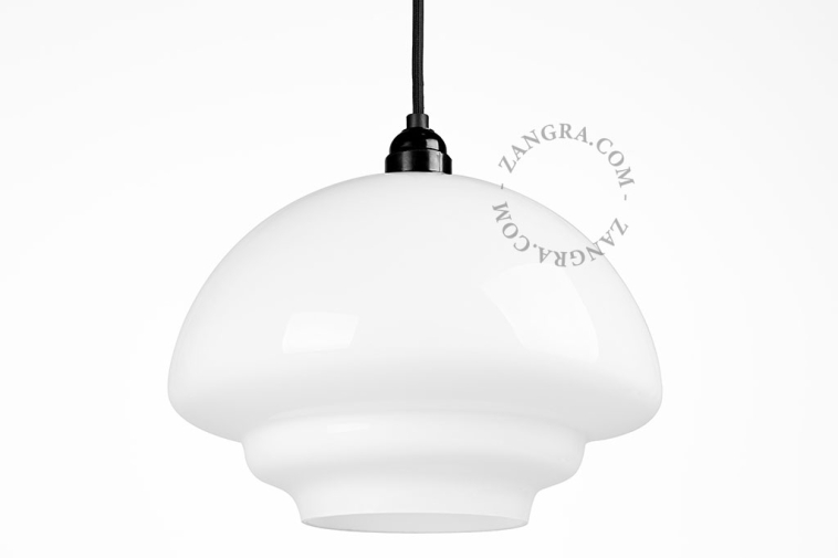 Art Deco pendant light with opal glass lampshade.