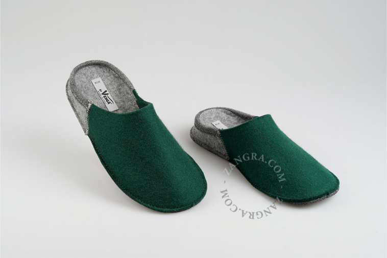 green handmade felt slippers in natural wool