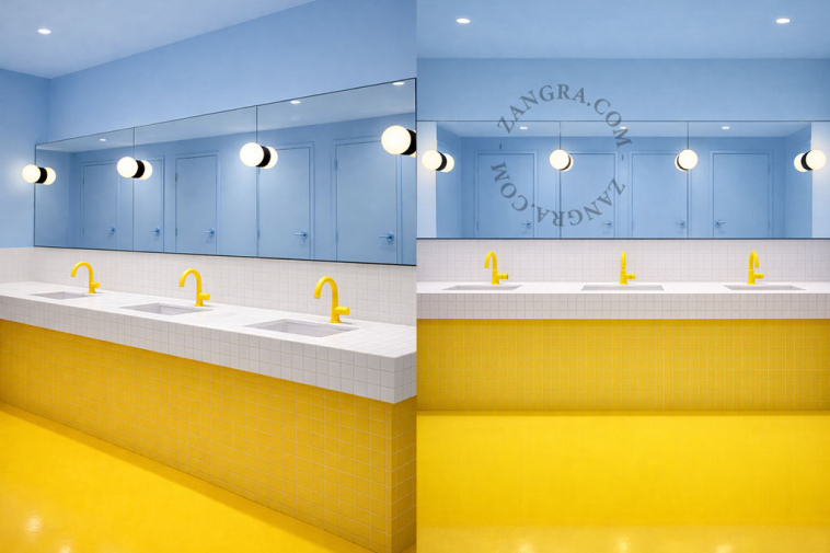 Lâmpada de porcelana preta com abajur de vidro.