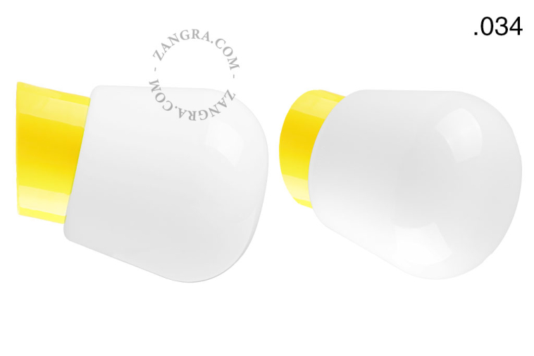 Yellow porcelain wall light with glass lampshade.