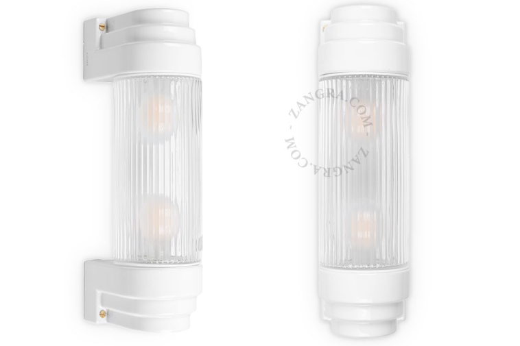 Art Deco black porcelain wall light with glass lampshade.