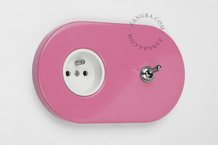 pink flush mount outlet & two-way or simple switch – nickel-plated toggle