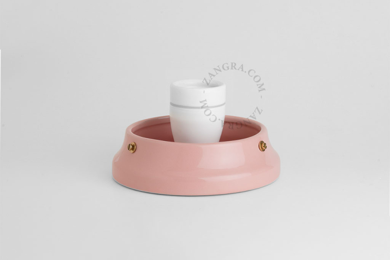 Candeeiro Art Deco em porcelana cor-de-rosa.