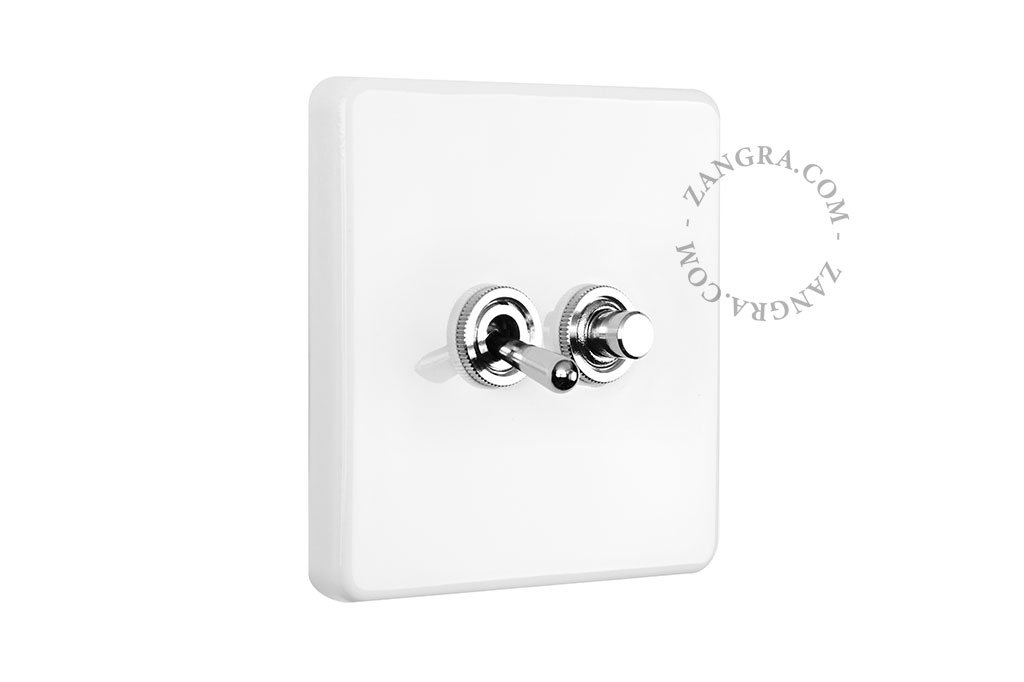 White porcelain switch - two-way or simple nickel-plated toggle switch ...