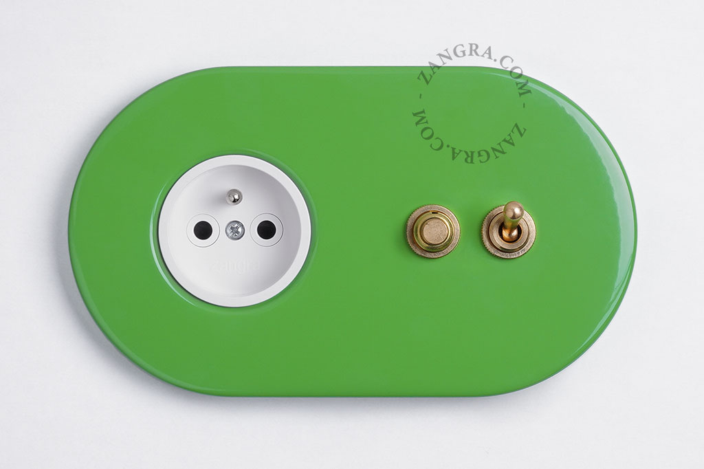 Green Color Outlet Green integrated outlet with two gold switches | zangra